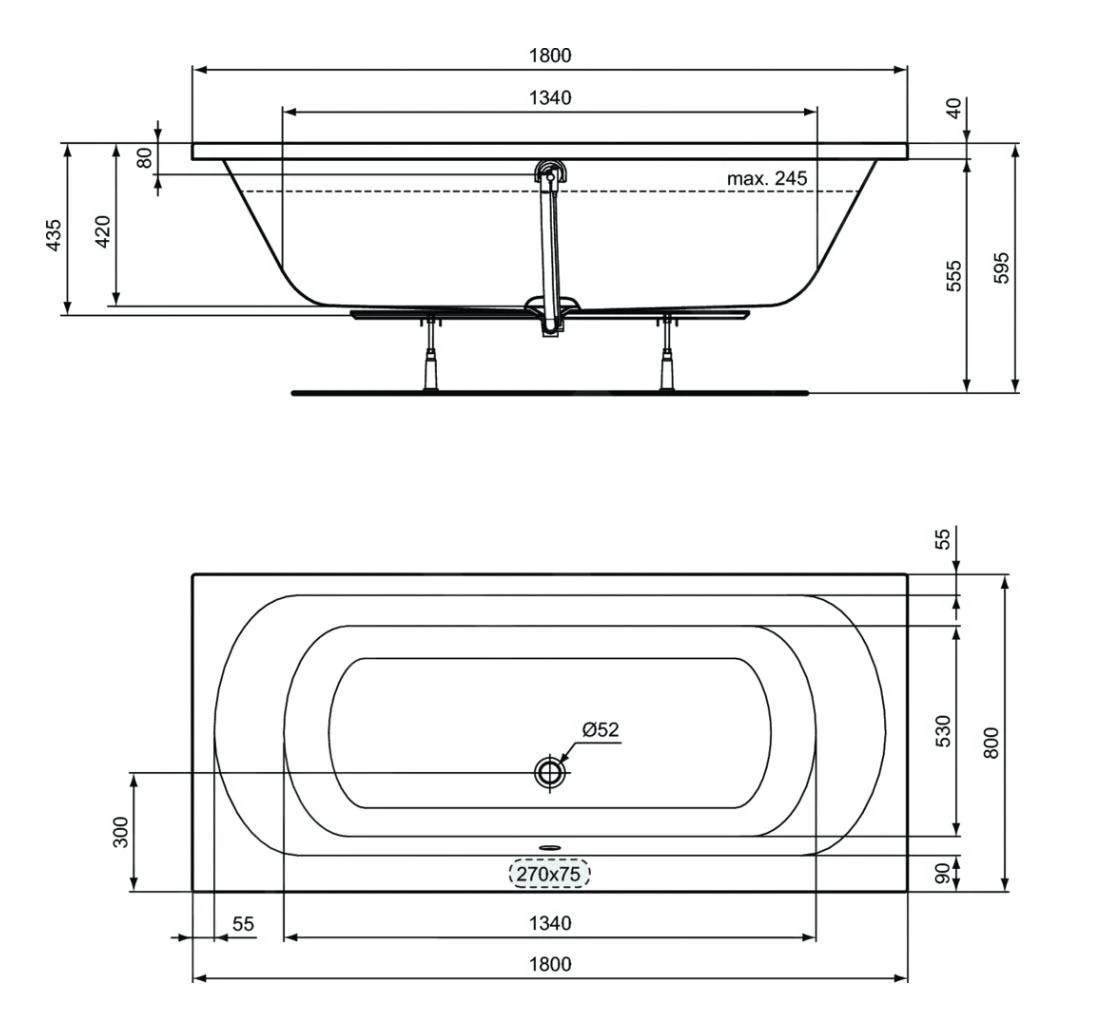 Ideal Standard Simplicity - Bad 1800x800 Mm, Wit W004601 4 Ideal Standard Simplicity - Bad 1800x800 Mm, Wit W004601 - Afbeelding 2